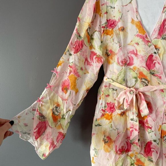 Fairycore Chiffon Set L-XL Watercolor Floral Duster & Pants Ethereal - Picture 4 of 16